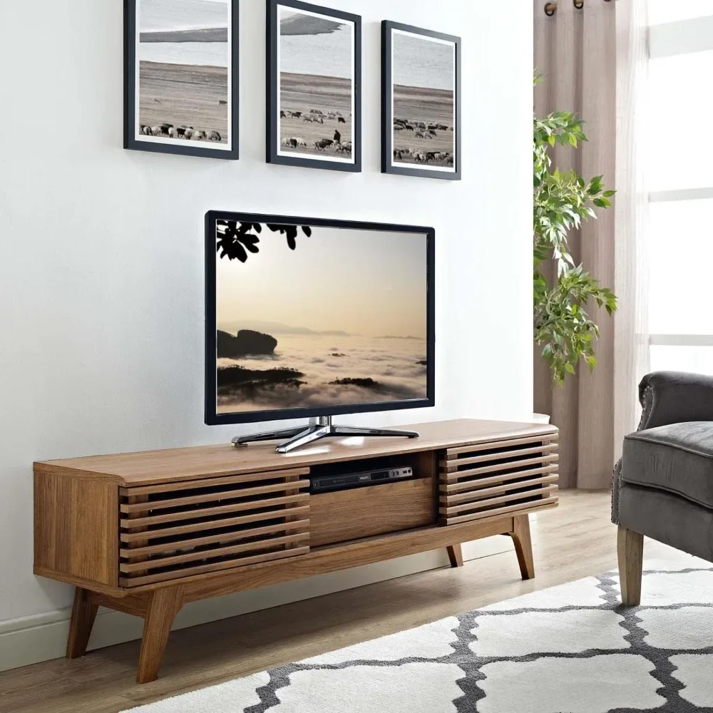 Render Mid-Century Modern Low Profile 59 Inch TV Stand in Walnut TV Stands 13.5