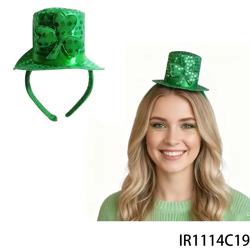PESENAR Diadema con sombrero de copa de trébol brillante - Accesorio para fiesta del día de San Patricio