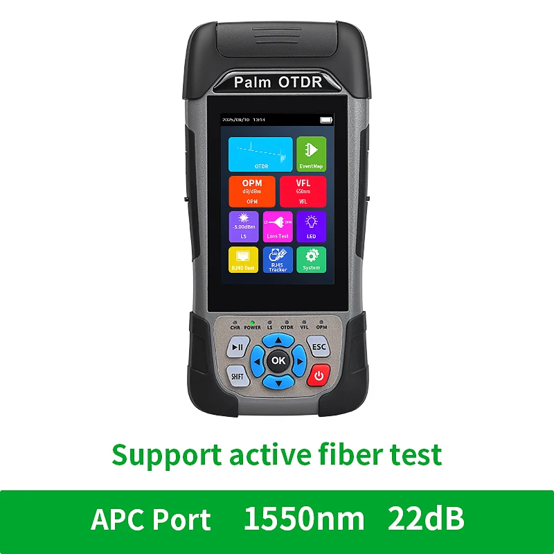OTDR Reflectometer 90km met touchscreen, eventmap, OPM, VFL, RJ45-tester, 22/24dB, 1310nm, 1550nm, 1610nm, 1625nm (optioneel)