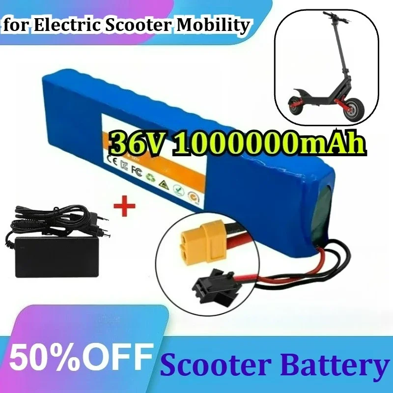 for 10S3P XT60+SM 36V 100000mAh 18650 Lithium Battery BMS with 42V 2A Charger for Electric Scooter Mobility Scooter Battery