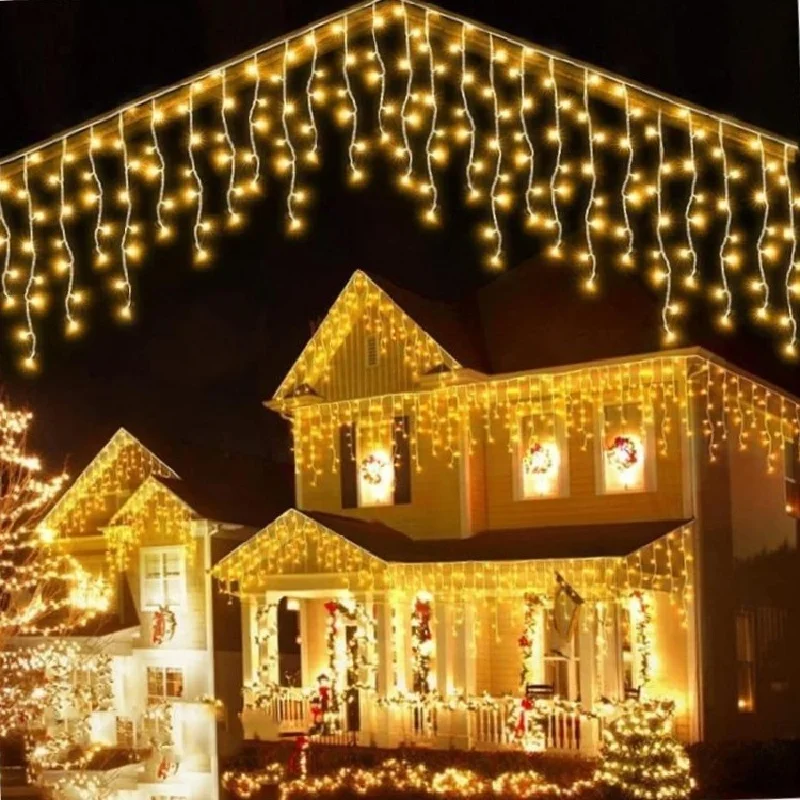 96 LED Solar Icicle String Lights Waterproof Eaves Decor Light Outdoor Curtain Icicle Light Patio Yard Garden Party Decoration