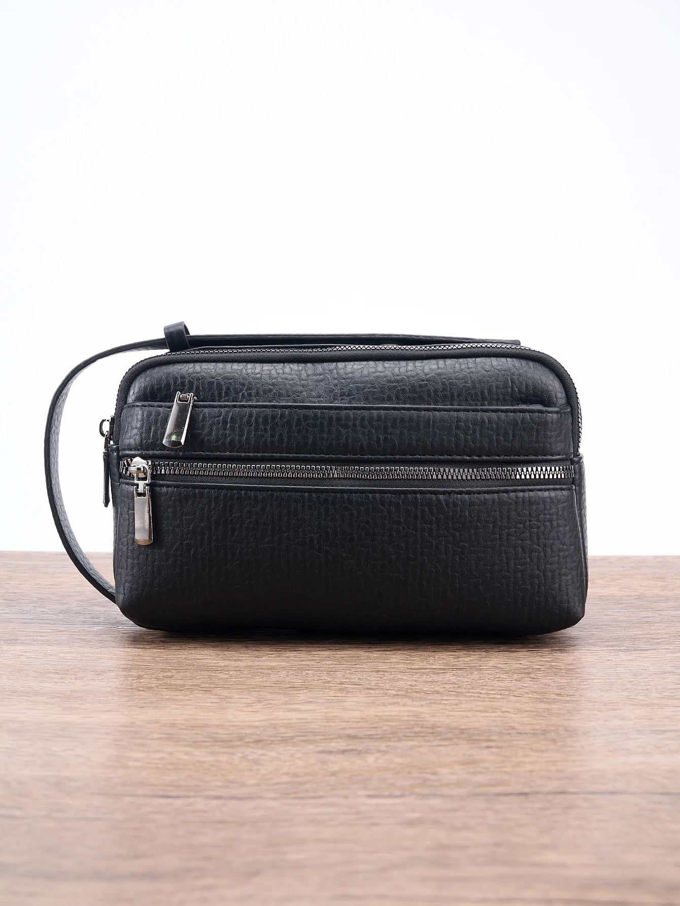 24cm Herren-Anti-Diebstahl-PU-Krokodil-Business-Handtasche - Wasserdichter Schlanker Organizer mit Handgelenkschlaufe, 3 Reißverschlusstaschen – Detail 8