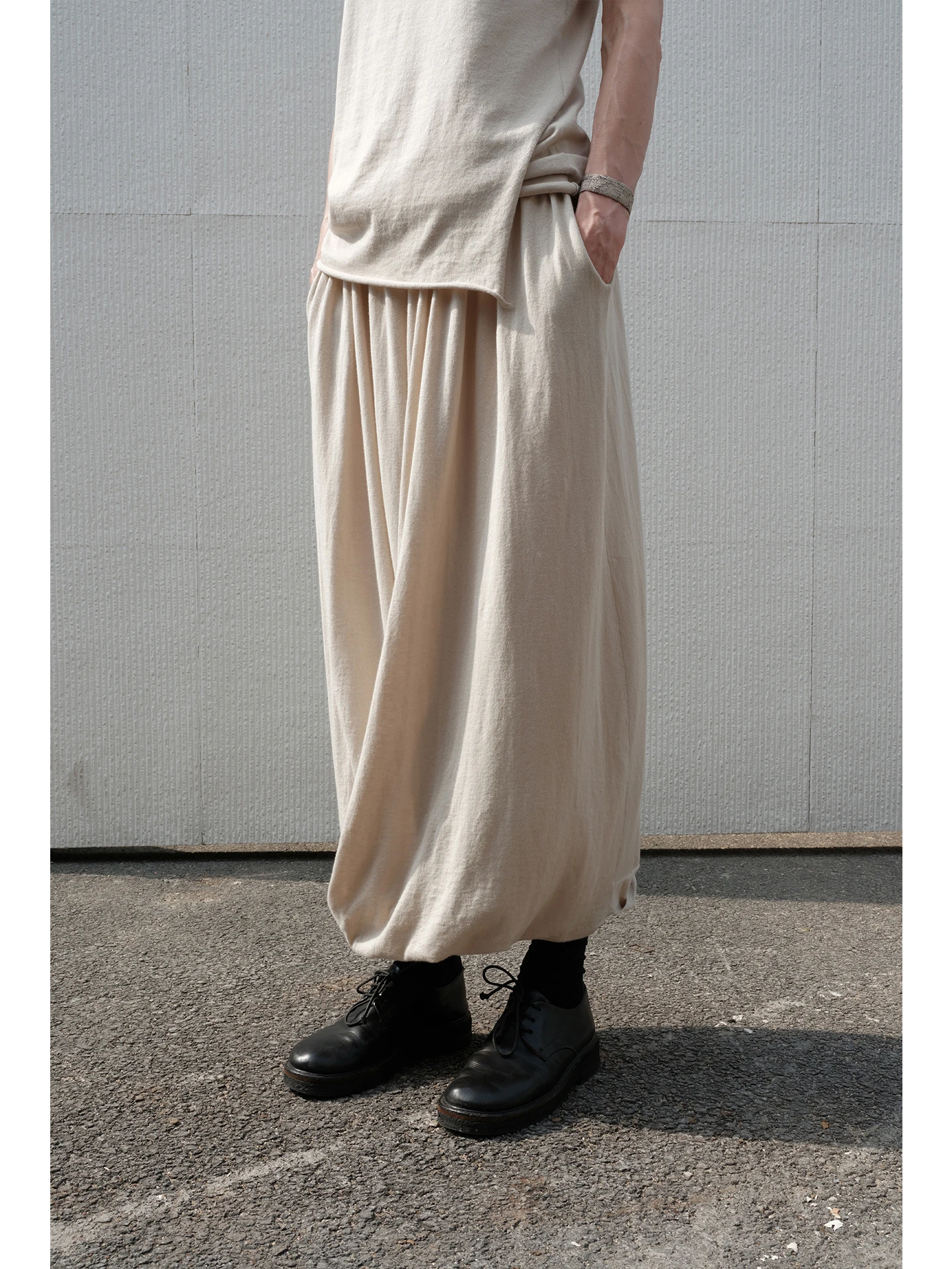 Toughsen Cotton Silk Knitted Half Skirt Pants Asymmetrical Casual City Commute Loose Fit Elastic Waist Arc Shape Draped Effect