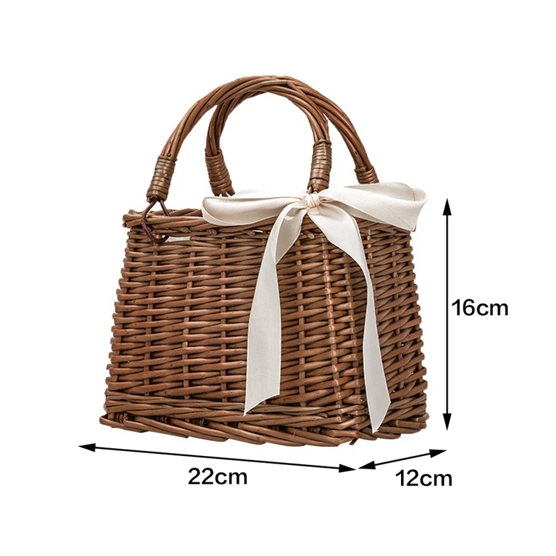 

Rog-eyRattan Woven Bag Retro Style Bag Handbag Beach Bag Storage Basket Lunch Box