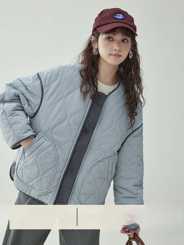 

AMUU Женская зимняя верхняя одежда из хлопка с круглыми пуговицами Thiened Long Sve, удобная свободная посадка Kor...