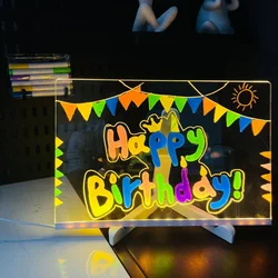 LED DIY Acrylic Message Board Light Painting Erasable Note Board With Night Light 7 Pens Colorful Drawing for Kids Birthday Gift