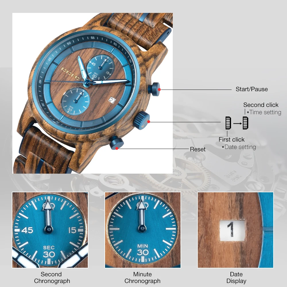 BOBO BIRD Luxury Wooden Watch for Men Japanese Quartz Movement Top Brand Waterproof Chronograph Timepiece Watches montre homme