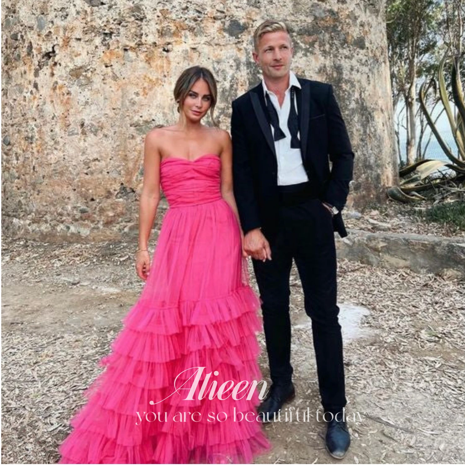 

Aileen Sweetheart Multi-layer Off the Shoulders Pink Saudi Evening Dresses 2024 Wedding Party Dress Women Elegant Luxury Formal