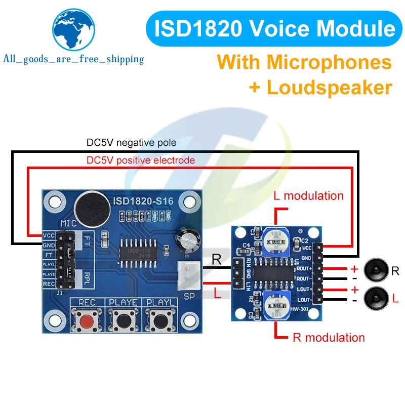 TZT ISD1820 recording module voice module the voice board telediphone module board with Microphones + Loudspeaker image 5