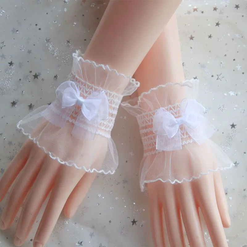 Fake Sleeves Detachable Women Cuff Extension Embroidery Lace Daisy Fake Sleeves Elastic Wrist Pleated Organ Lolita Fake Sleeve