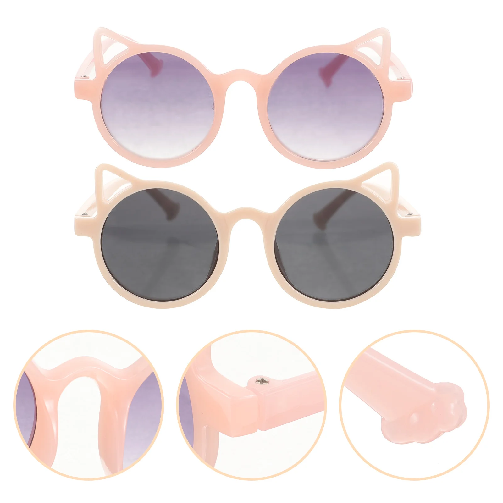 

2Pairs Kids Cat Ear Sunglasses Adorable Cat Eye Eyeglasses Party Favor Lightweight Uv Protection Party Glasses for Girls Boys