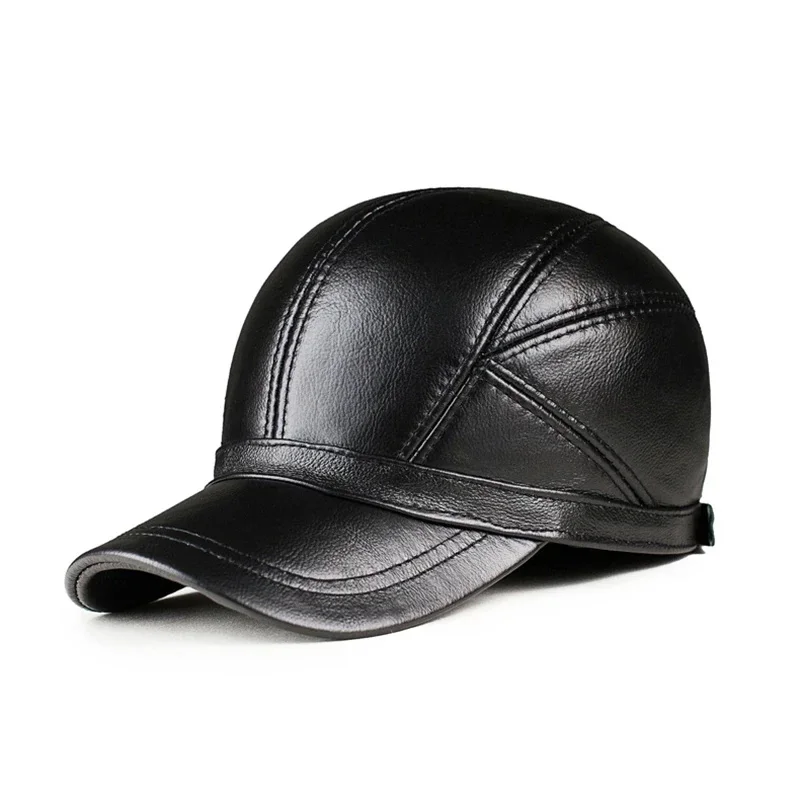 Wholesale Winter 2023 New Head Layer Cowhide Men Women Casual Baseball Hat Ear Warm Real Leather Peaked Cap