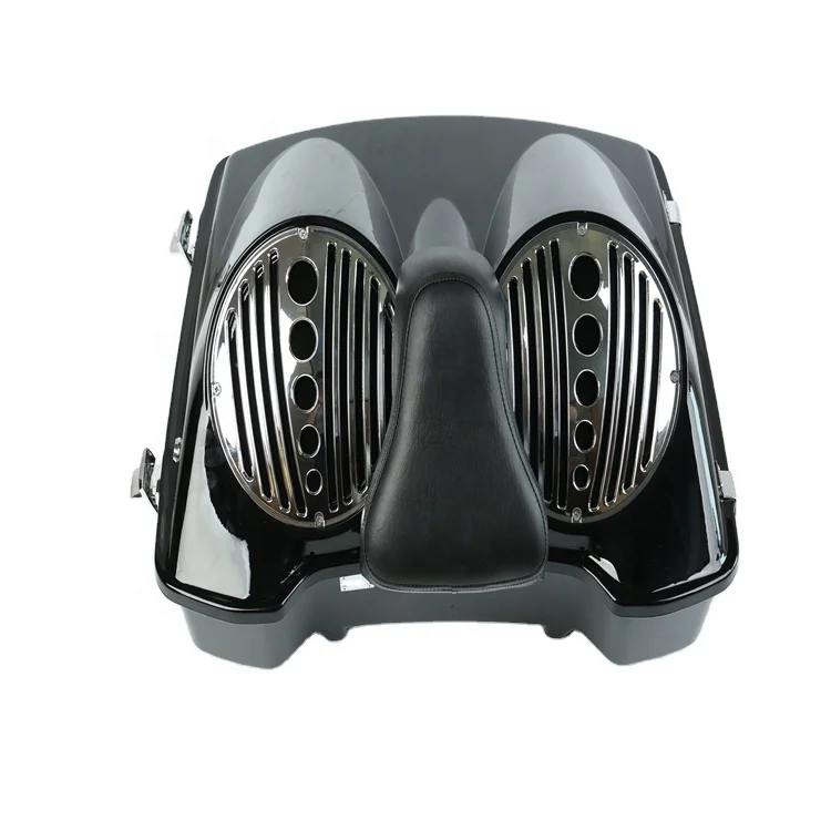 

Black Double 8 Inch Speaker Lid W Backrest for Harley Touring 1994-2013 razor Chopped King Tour Pak Trunk