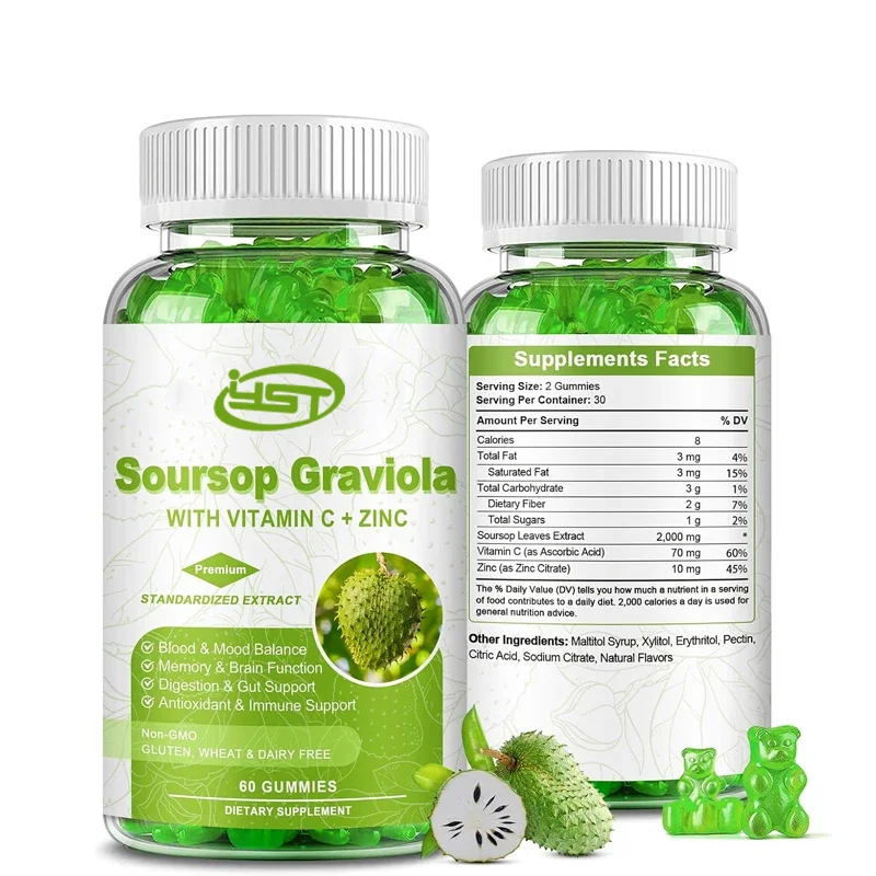 2000mg natural sour melon Graviola gummy supplement, suitable for both men and women, with immunity, antioxidants, and energy