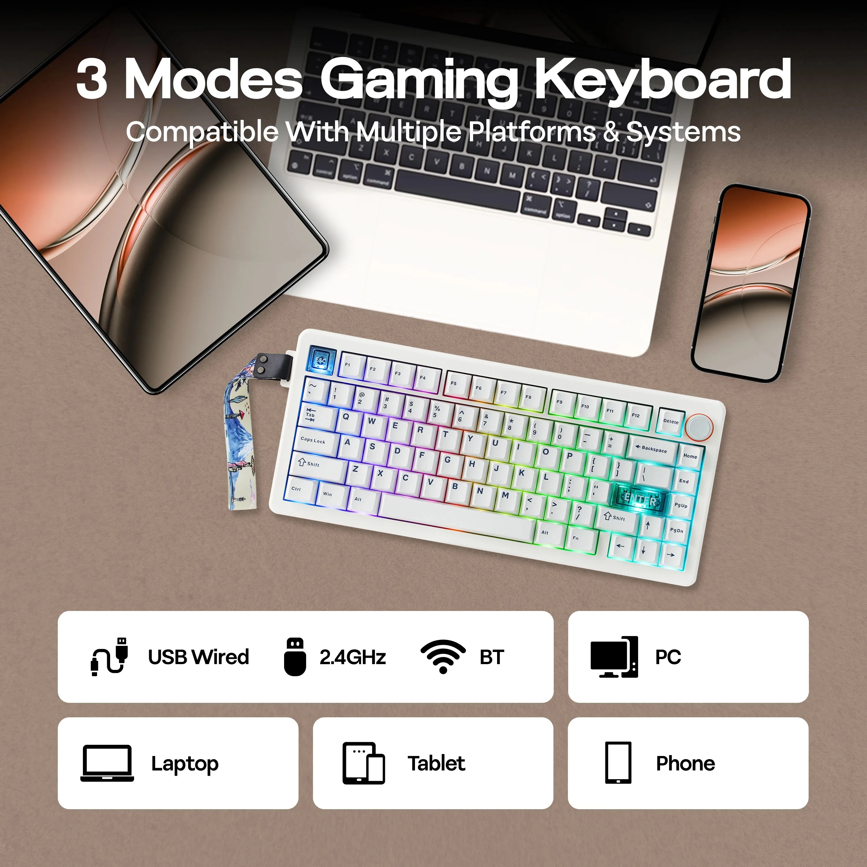 CIDOO QK75 75% VIA Programmable Gasket Wired/Bluetooth/2.4GHz Wireless Mechanical Keyboard with 4000mAh Battery & RGB Backlight