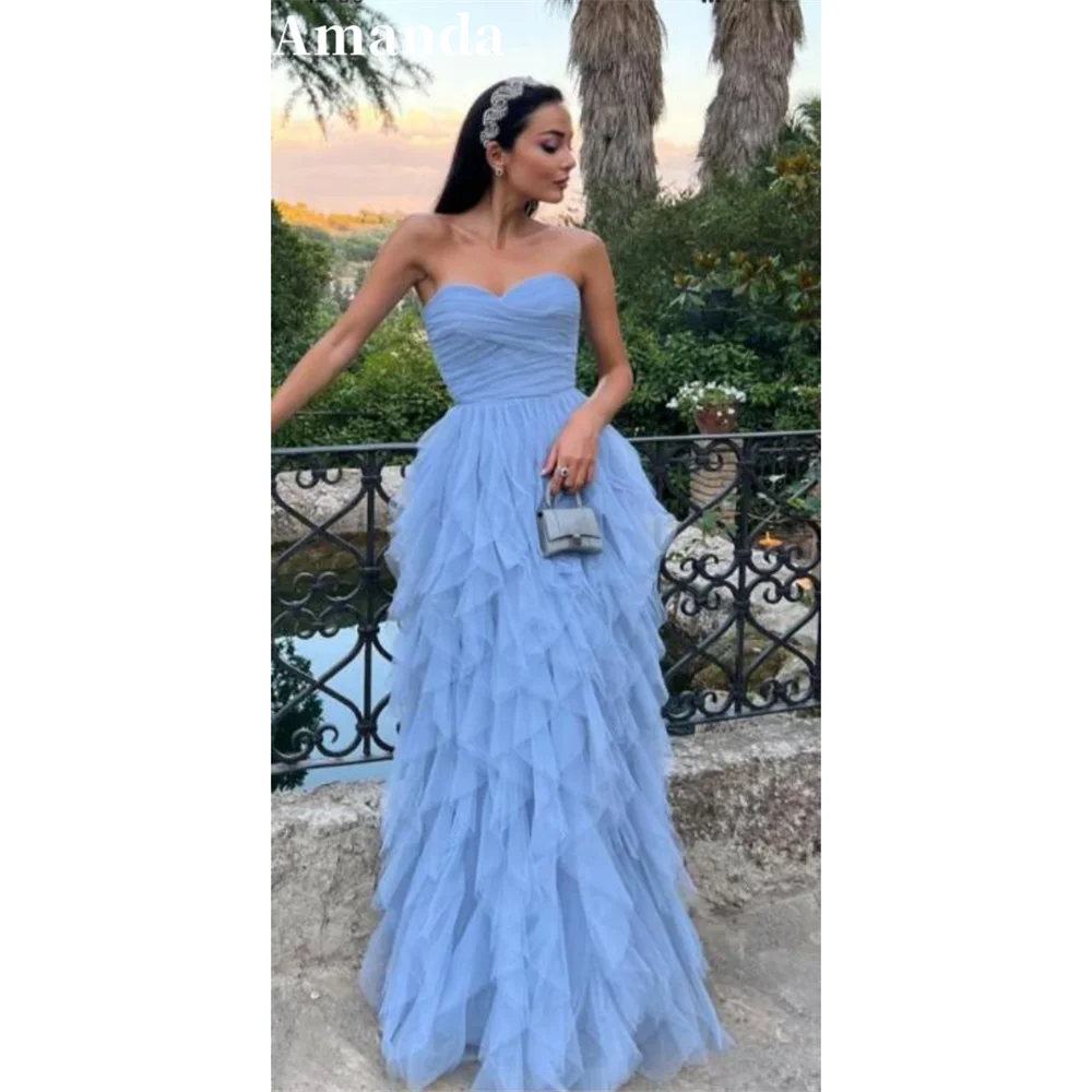 

Amanda Strapless فساتين مناسبة رسمية Baby Blue Prom Dress 2023 Edge Curl Party Dress Beach A-line Vestidos De Noche