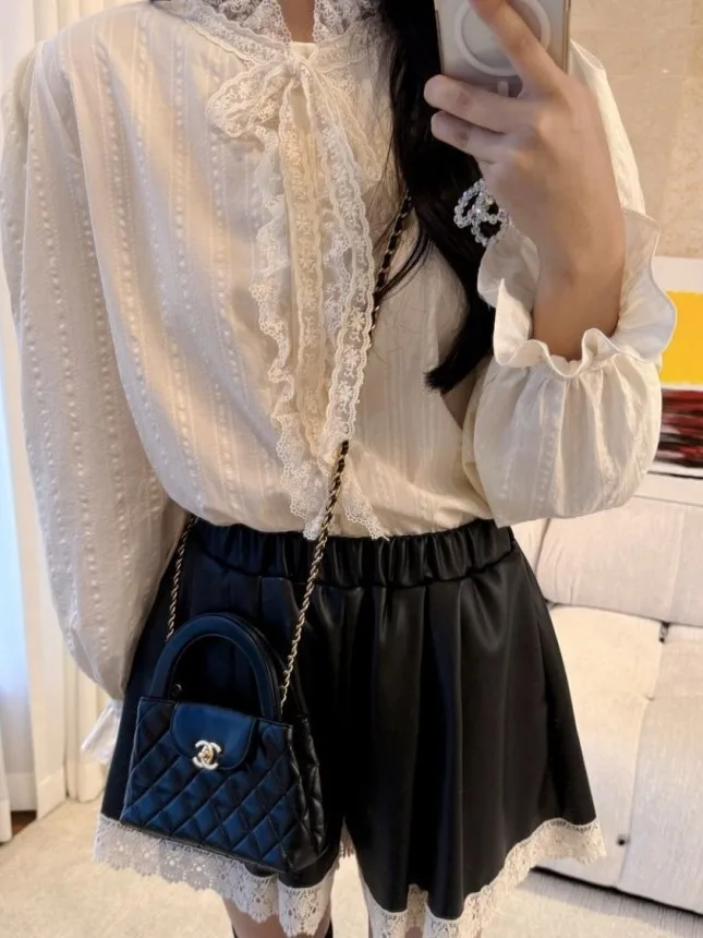

Sweet Lace Belted Knot Long Sve irt Women's New Autumn Faion Polyester Fiber Non-Sinking Regular Sle