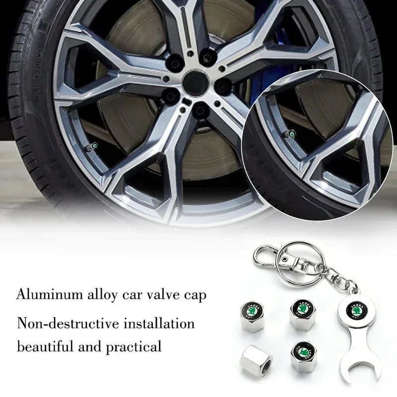

Car Styling Metal Wheel Tire Valve Caps Stem Case For Skoda Octavia 2 3 Kodiaq Rapid A5 Car Accessories Valve Keychain Ring