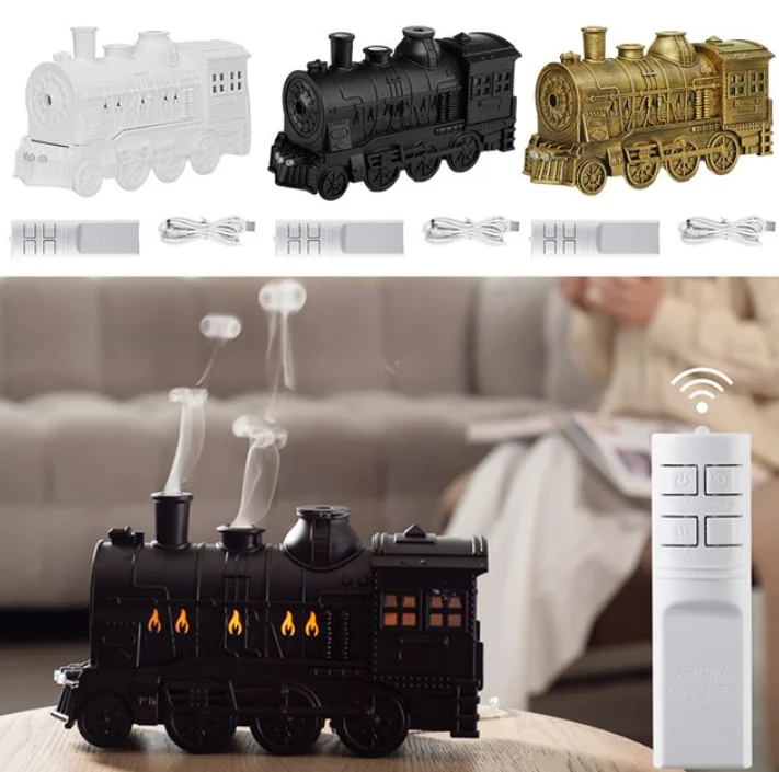 Retro Steam Train 300ml Aromatherapy Machine Humidifier Quiet Ultrasonic Remote Control Home Office Bedroom Air Purifier Spray
