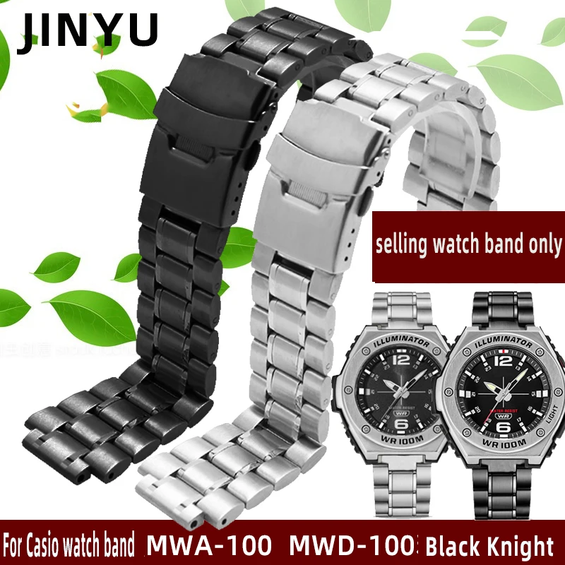 Refined steel watch band For Casio Black Knight MWA-100H MWD-100H male modified stainless steel watch strap wristband bracelet