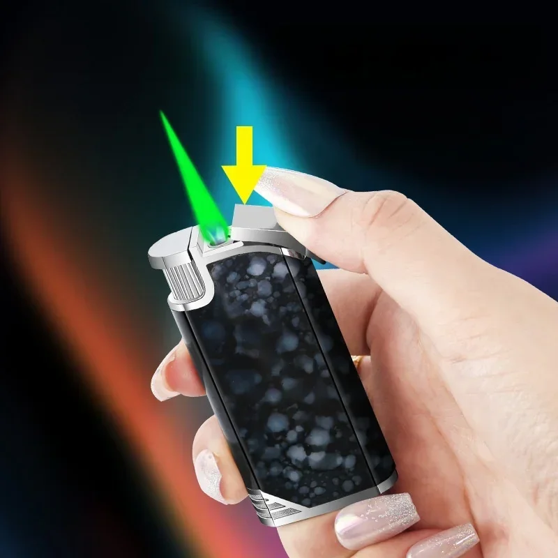 Creative Prank Lighter Windproof Jet Green Flame Hidden Fire Outlet Safe Current Funny Butane Gas Funk Lighters Smoking Gadgets