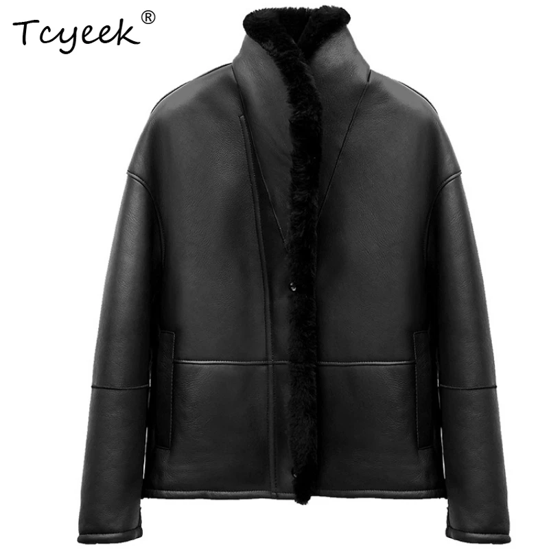 

Tcyeek Genuine Wool Autumn Winter High End Trendy Korean Version Casual Black Women's Wool Shearling Fur Coat Fourrures Femme