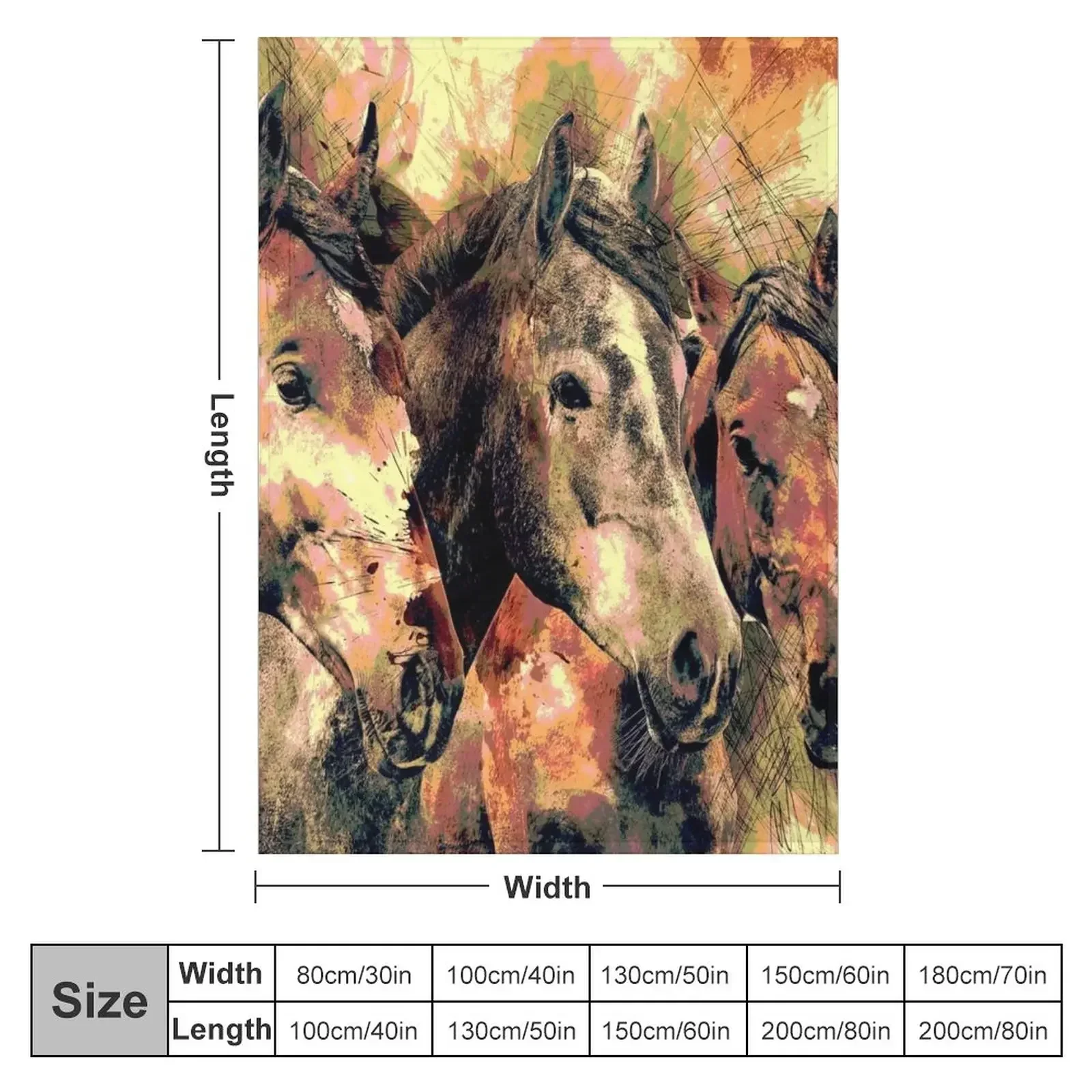 Horses Drawing Painting Throw Blanket Loose Stuffeds Single Luxury Throw Weighted christmas decoration Blankets