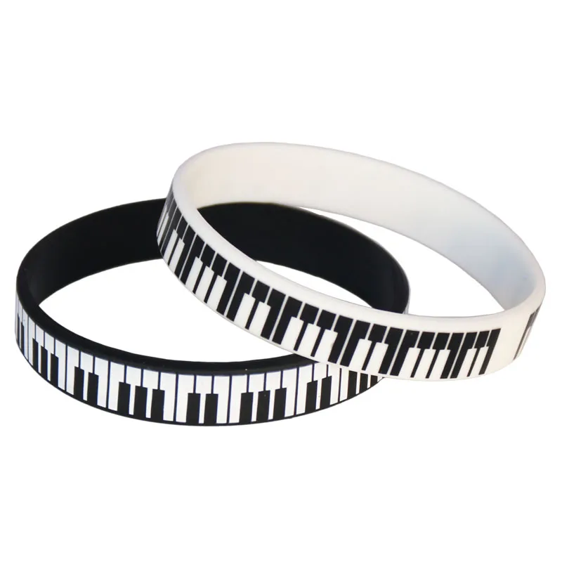 1PC Hot Sale Black White Printed Piano Keycboard Silicone Wristband Music Note Bracelet &Bangles for Music Lover Fans Gift