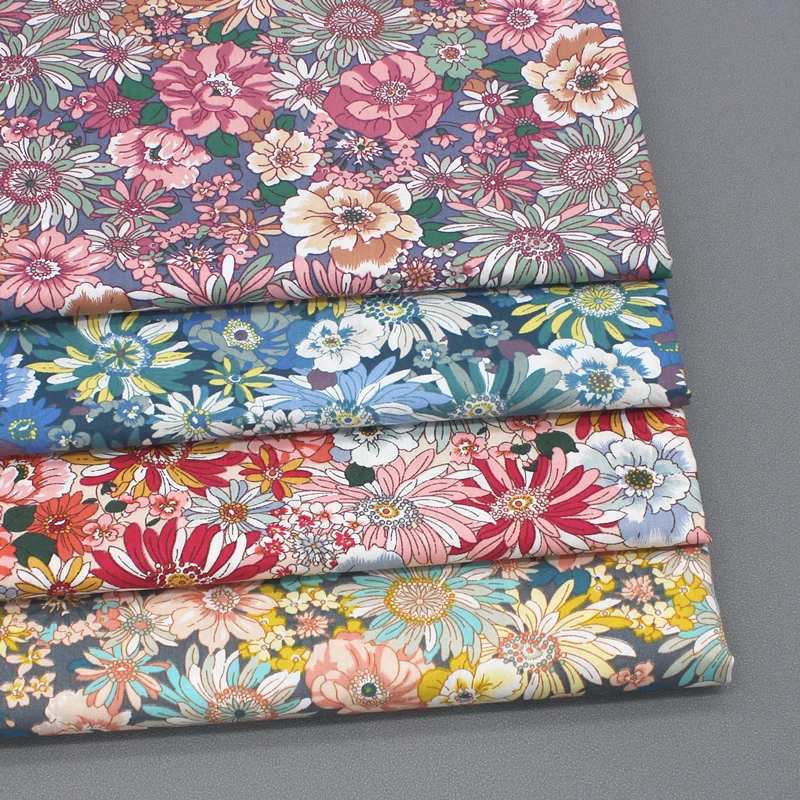 

Flower Printed Pure Cotton Poplin Fabric Thin By Meters for Needlework Clothing Dresses Shirts Head Scarf DIY Sewing Cloth Black
