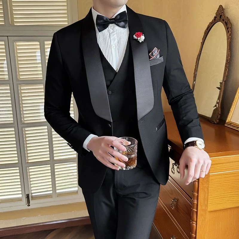 166 Suit suit men groom wedding dress Korean style slim suit