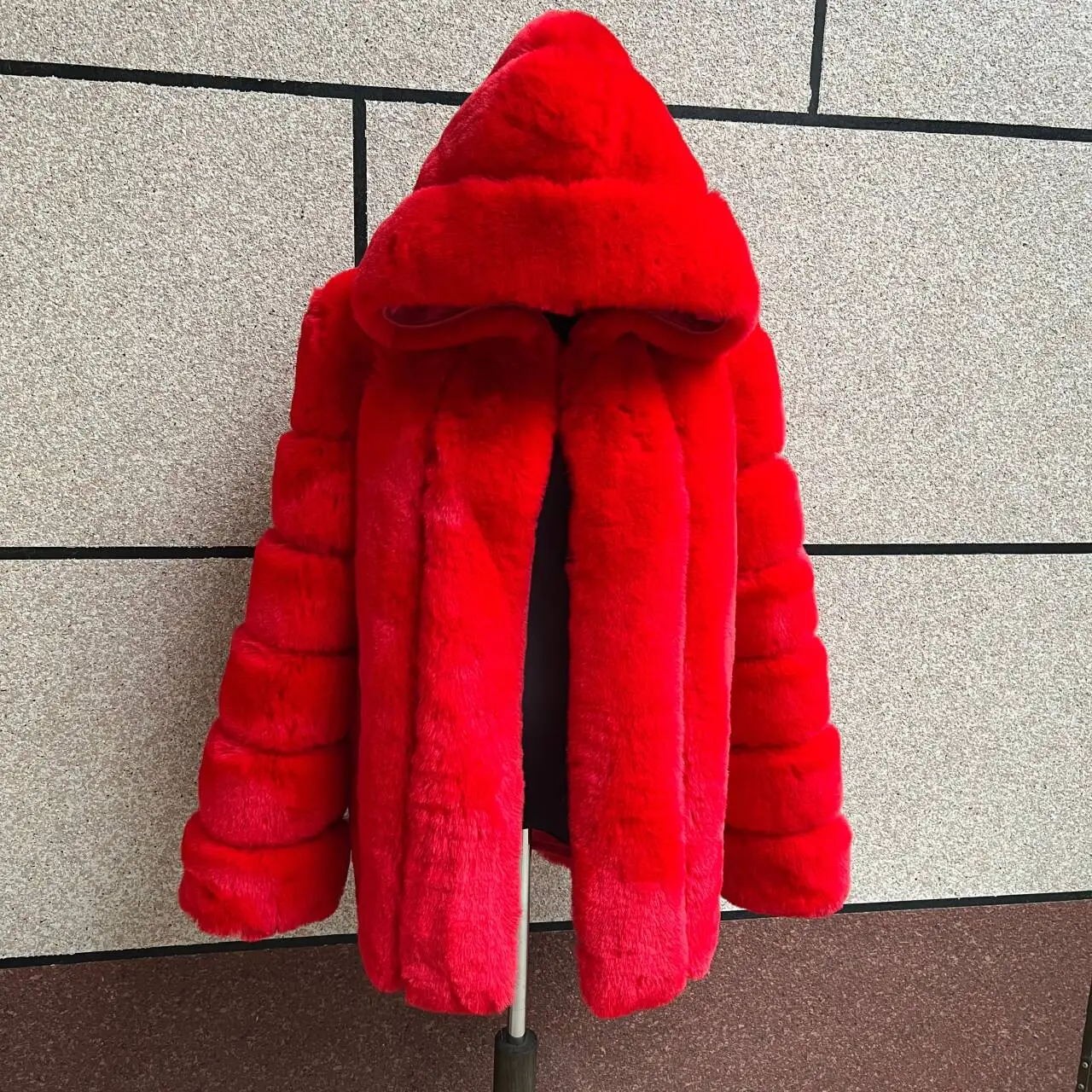 Mantel Berkerudung Bulu Imitasi Wanita, Jaket Bulu Berkerudung Hangat Musim Dingin, Mantel Bulu Rubah Imitasi, Pakaian Wanita