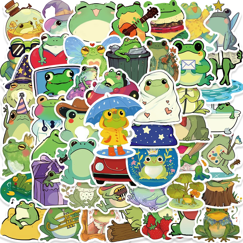 50pcs Ins Style Cute Frog Stickers Personality Creative Small Fresh Handbook Guitar Helmet Laptop DIY Waterproof Kids Toy Gift