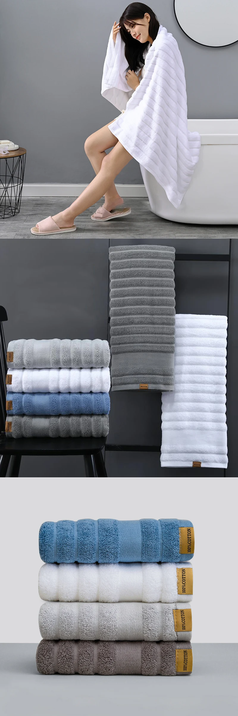 Saugfähige und weiche Gesichts-/Handtücher aus 100 % Baumwolle, sehr saugfähiges Badetuch-Set für Zuhause, Badezimmer, Hotel – Detail 3