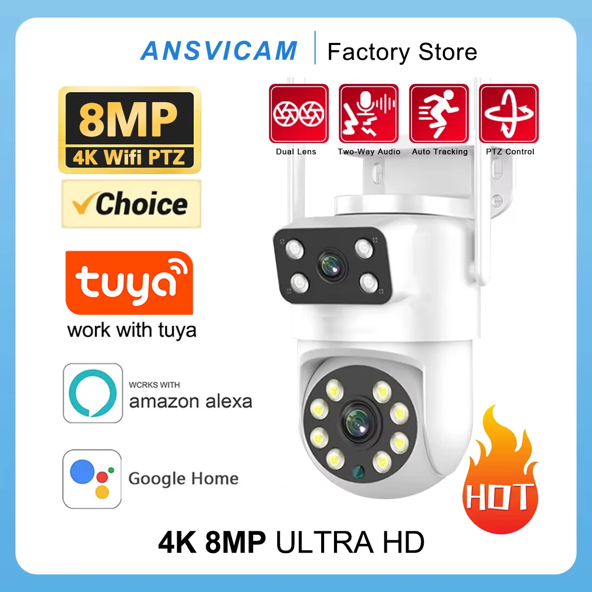 

Tuya Smart Life 4K 8MP Dual Lens PTZ WIIF Camera Dual Screen Human Auto Tracking Outdoor 4MP Security Video Surveillance Camera