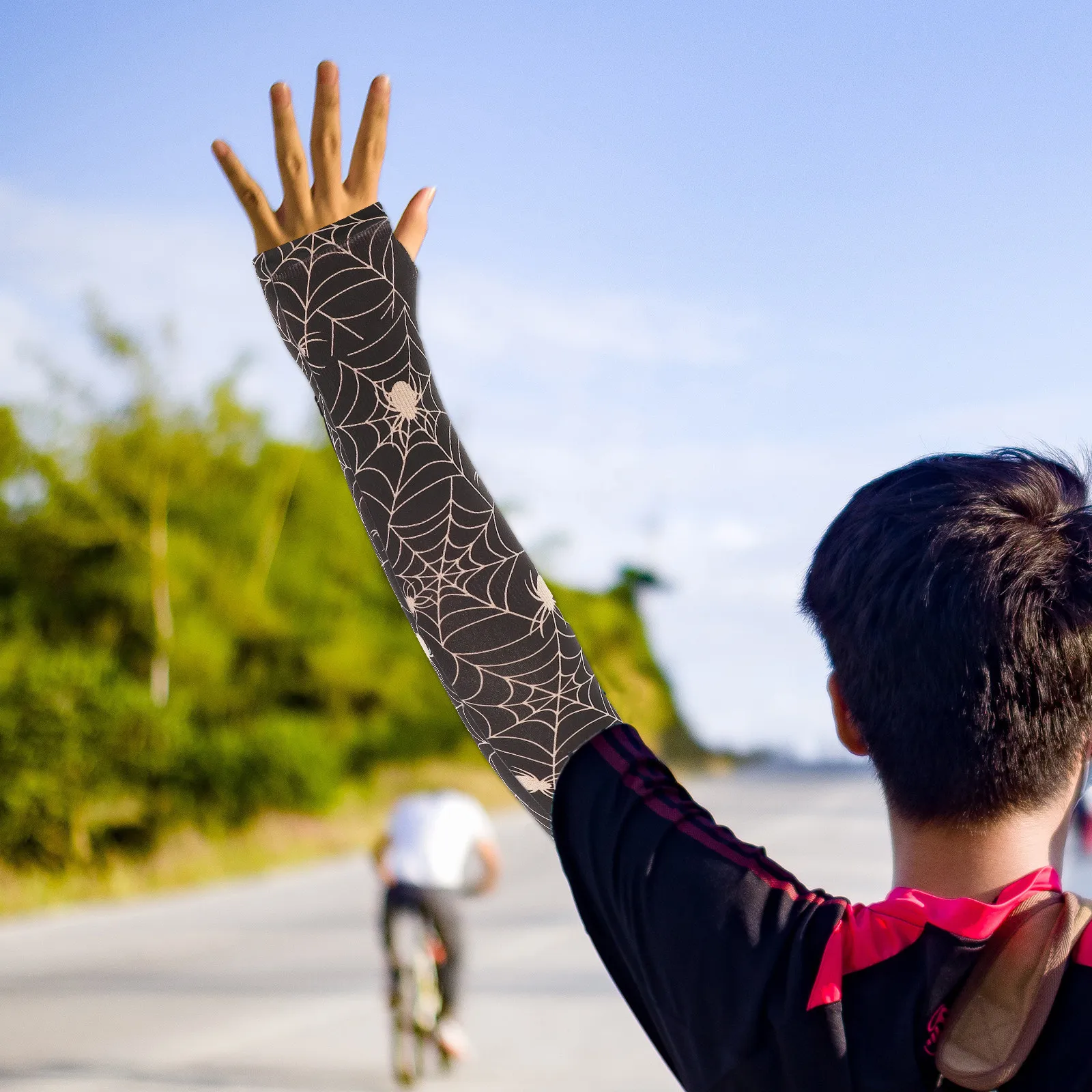 Fingerless Arm Warmer Gloves Black White Long Stretch Sleeves for Winter Driving Texting Outdoor Sports