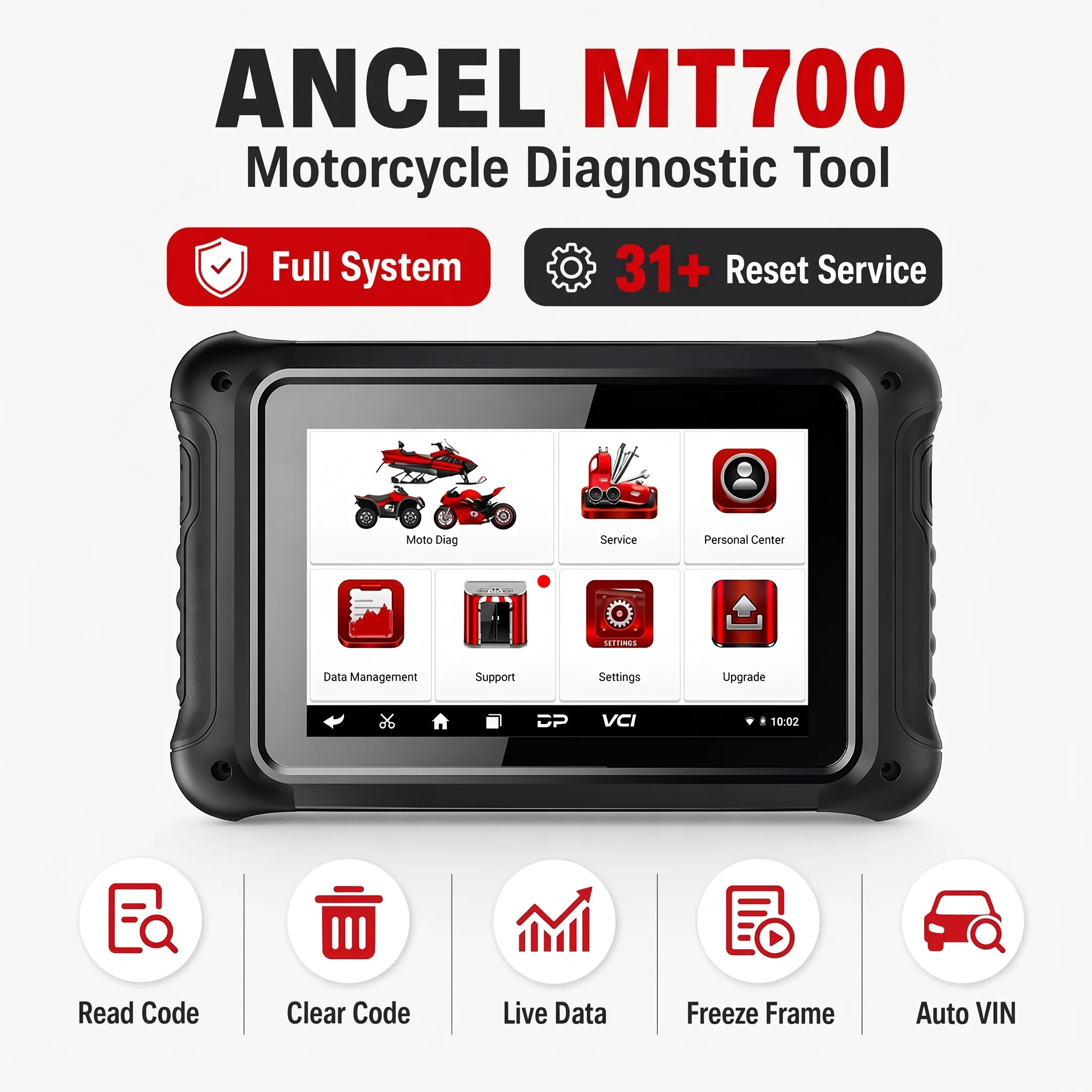Ancel MT700 Motorcycle Scanner All System Diagnosis 35+ Reset ABS Bleeding Oil Reset Auto VIN Motorcycle Diagnostic Tool