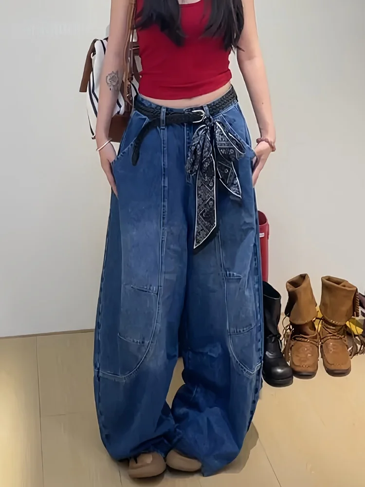 

Loose High-Waisted American Street Sle Jeans Women Spring New Waed Floor-Length Lazy Sle Casual Straight Leg Jeans