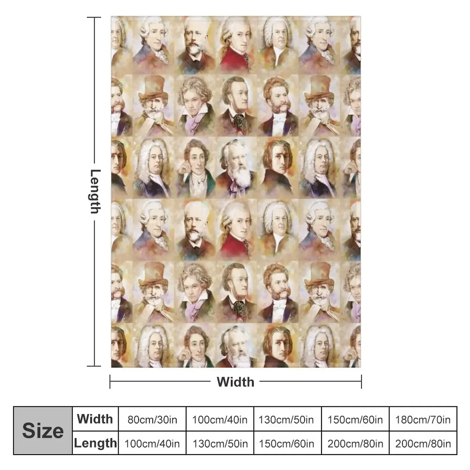 Composers: Mozart, Bach, Beethoven and more Throw Blanket Soft Bed linens Vintage Blankets