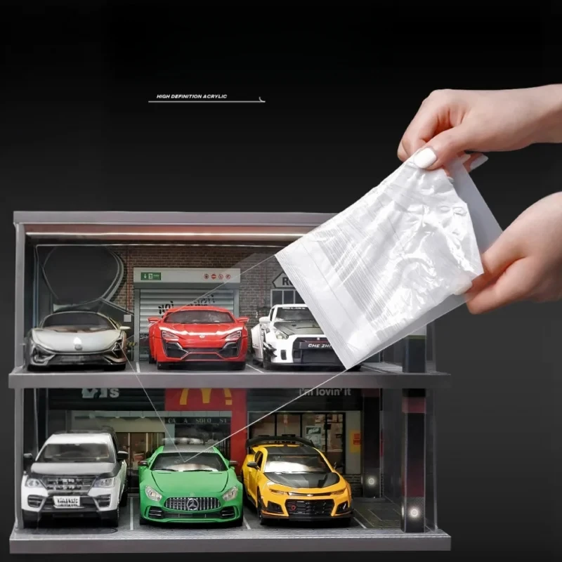 1:24 Scale Car Model Display Cabinet With LED Lighting Underground Parking Scene Dustproof Storage Collectors