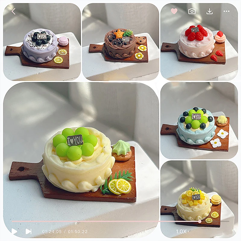 1Pc Dollhouse Miniature Birthday Cake Model Kitchen Food Accessories For Doll House Home Decoration Kids Pretend Play Toys