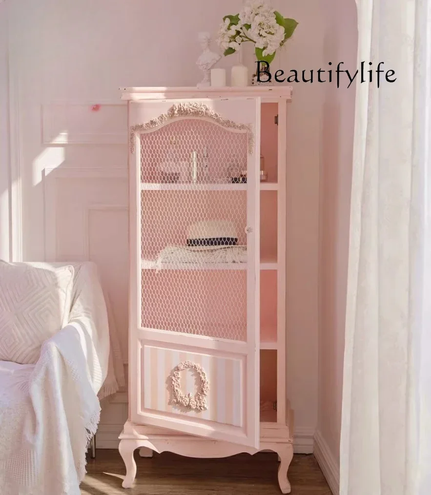 N29 R French Carved Side Cabinet Cream Style Display Cabinet Figure Cabinet Princess Style Solid Wood Retro