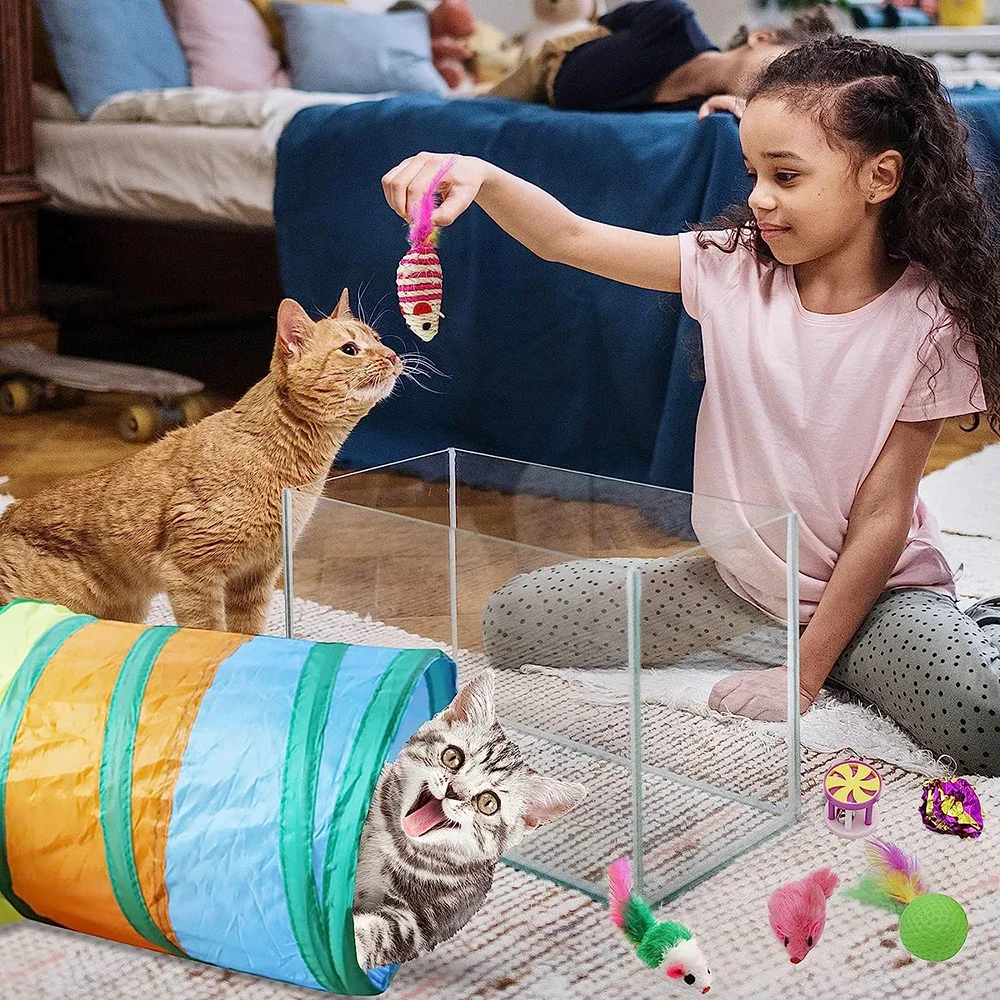 Cat Toys Mouse Shape Balls Foldable Cat Kitten Play Tunnel Chat Funny Cat Tent Mouse Supplies Simulation Fish Cat Accessories