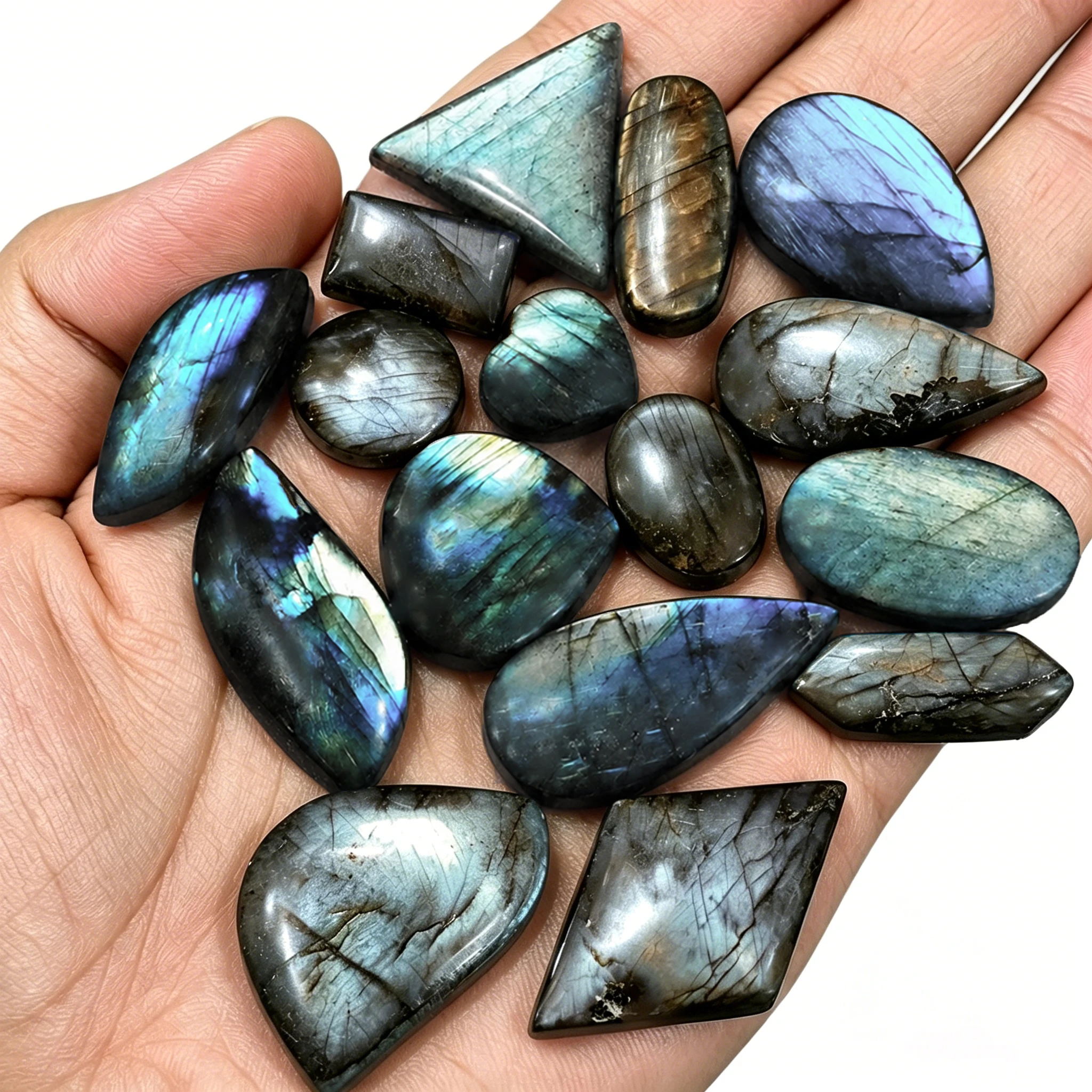 5pcs Bulk Natural Labradorite Cabochon Polished Flatback Stone DIY Making Stone Crafts Oval & Pear and Multiple Geometric Shapes