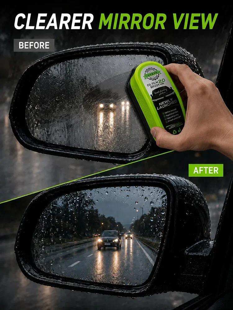 Windshield Oil Film Removal Brush,Automotive Glass Cleaner Applicator with Hydrophobic Coating & Glass Polish for Auto Detailing