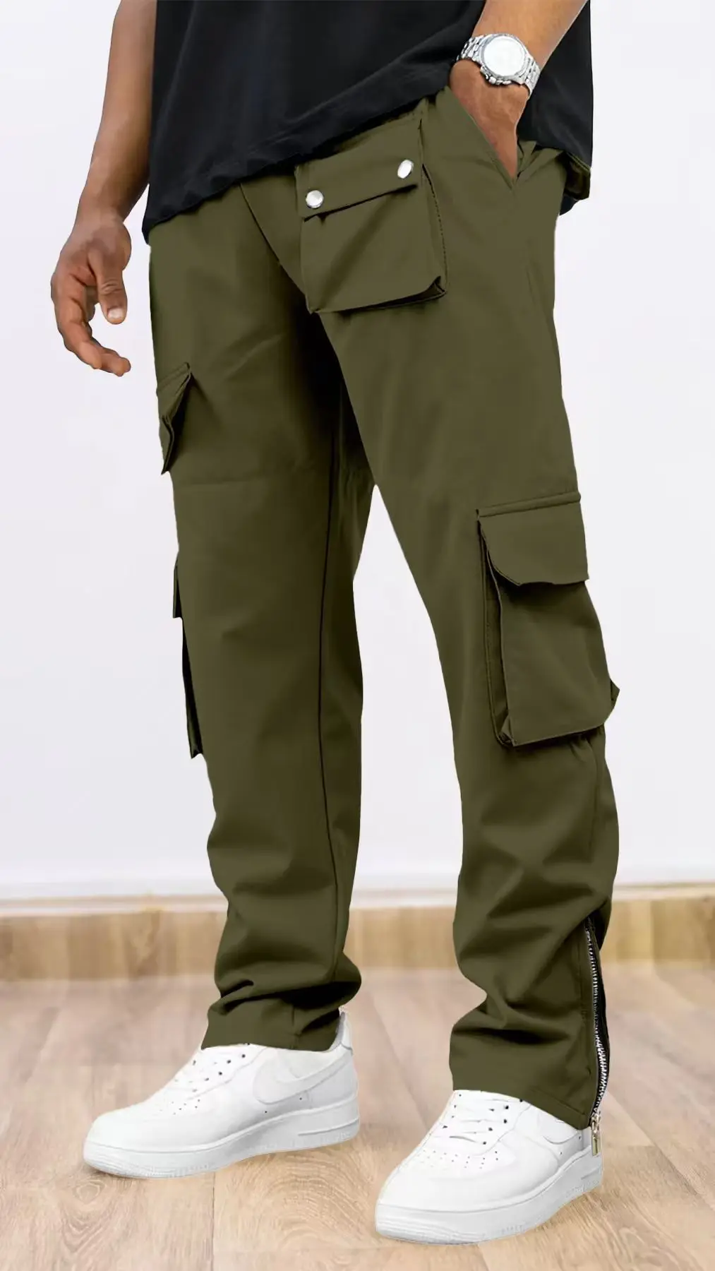 Весенне-осенние новые однотонные рабочие брюки с множеством карманов, модные и легкие мужские повседневные брюки