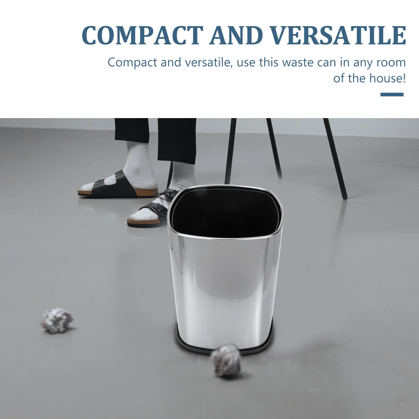 

Stainless Steel Garbage Bin Square Design Thickened Base Lidless Household Waste Bin Metal Trash Can Office Waste Container
