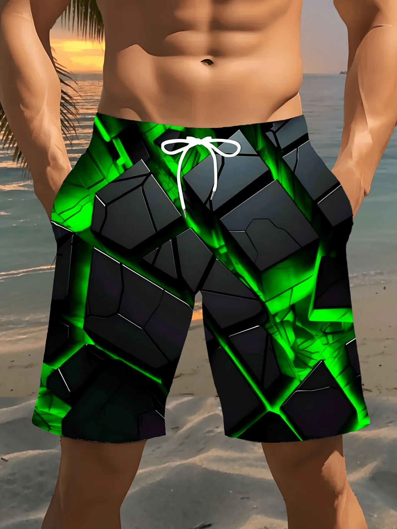 Summer New Style Men's Casual Shorts with Geometric 3D Pattern Print - Beach Casual Shorts with Breathability for the Beach