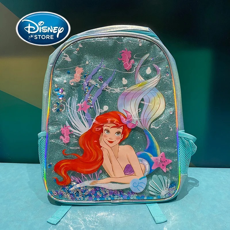

Рюкзак для девочек Disney Disneyland, детский рюкзак с рисунком русалки, школьный рюкзак принцессы Ариэль, студенческие рюкзаки большой вместимости