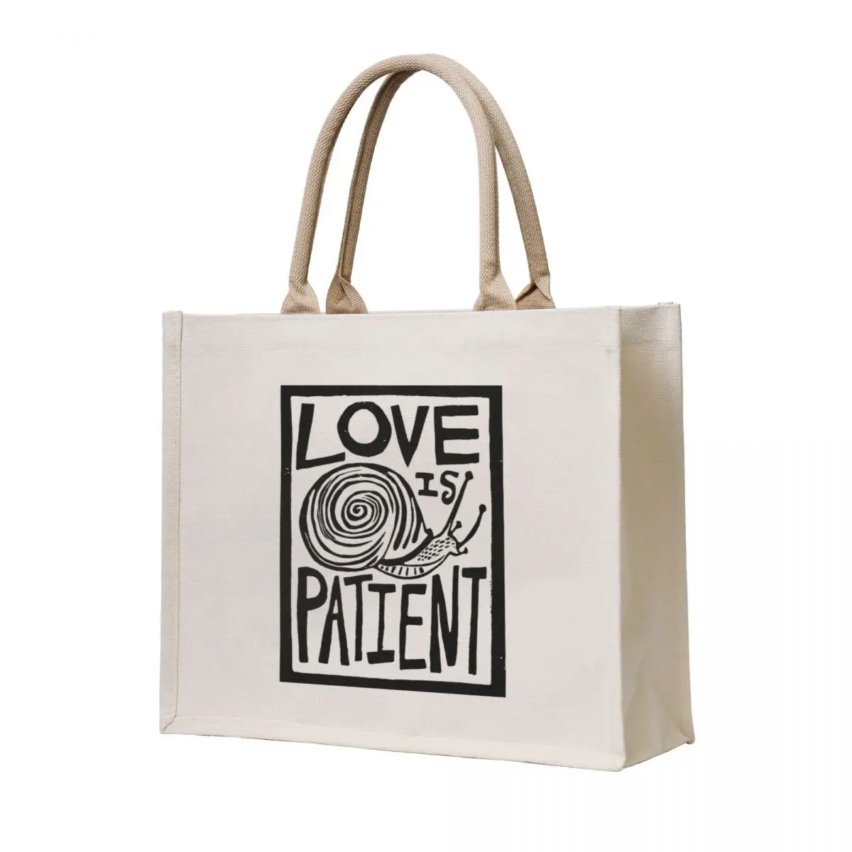 

Love Is Patient Snail Linocut Image Tote Bag shopper bag women Lady bag canvas tote