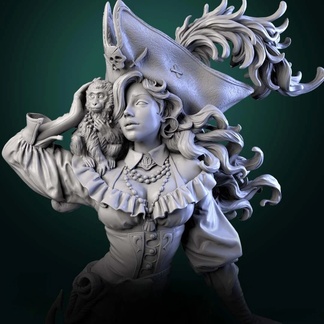 1PC 10cm/14cm Female Pirate Bust Model 3D Printed Resin Blank Statue Sculpture DIY Coloring Self-assembly Models Figurines view 2